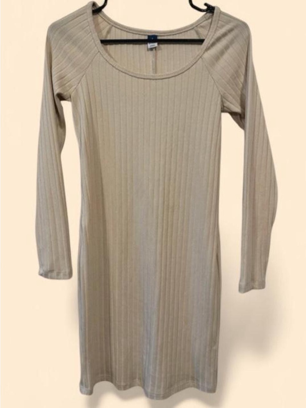 Old Navy Beige Ribbed Long Sleeve Scoop-Neck Dress